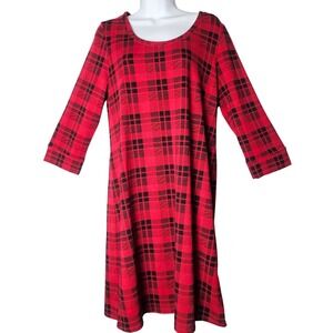 Soma Red Black Plaid Long Sleeve Tunic Dress Womens M Comfort Knit Lagenlook